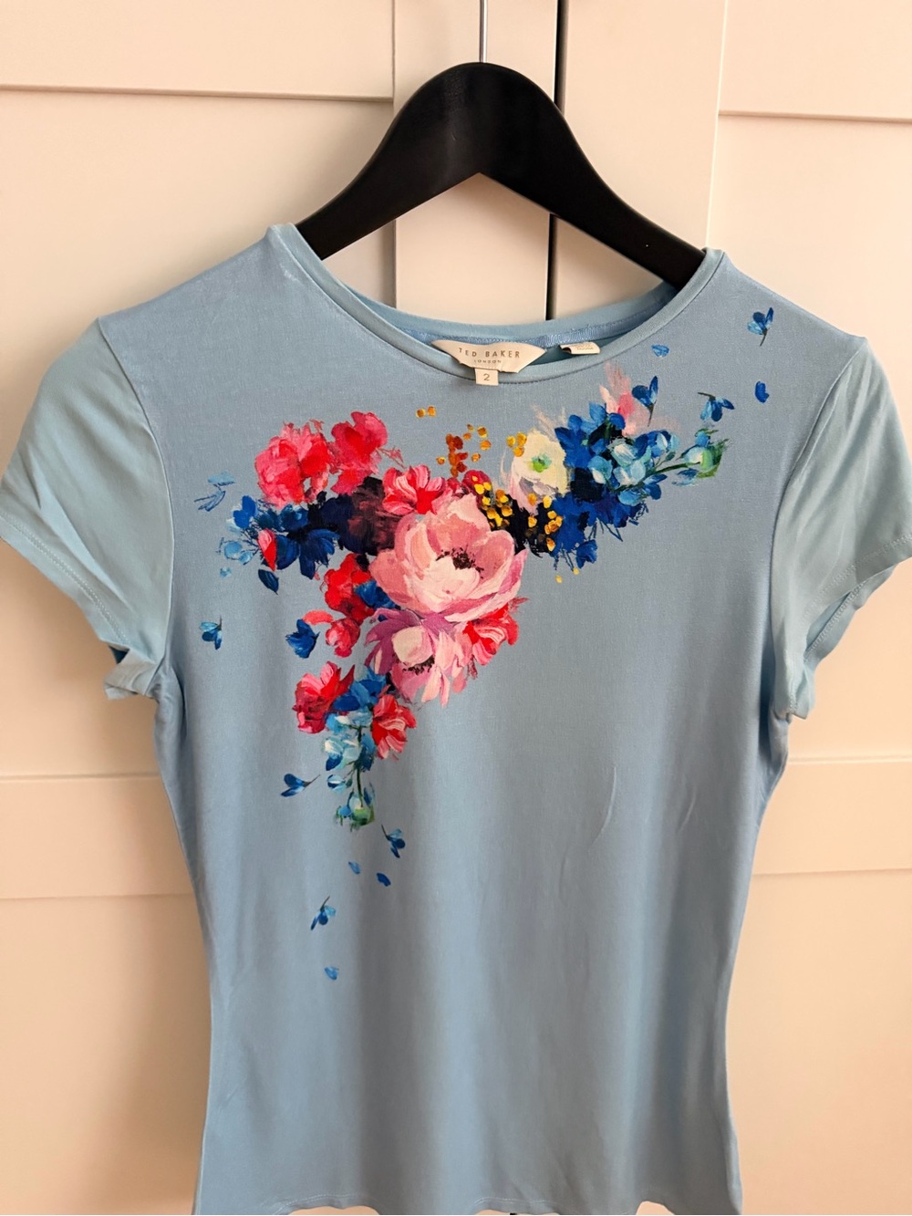 Ted Baker Light Blue Floral Appliqué Crewneck Tee